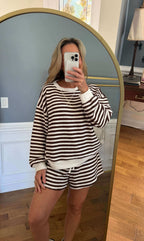 Kalyee Chocolate Stripe Pullover Short Set