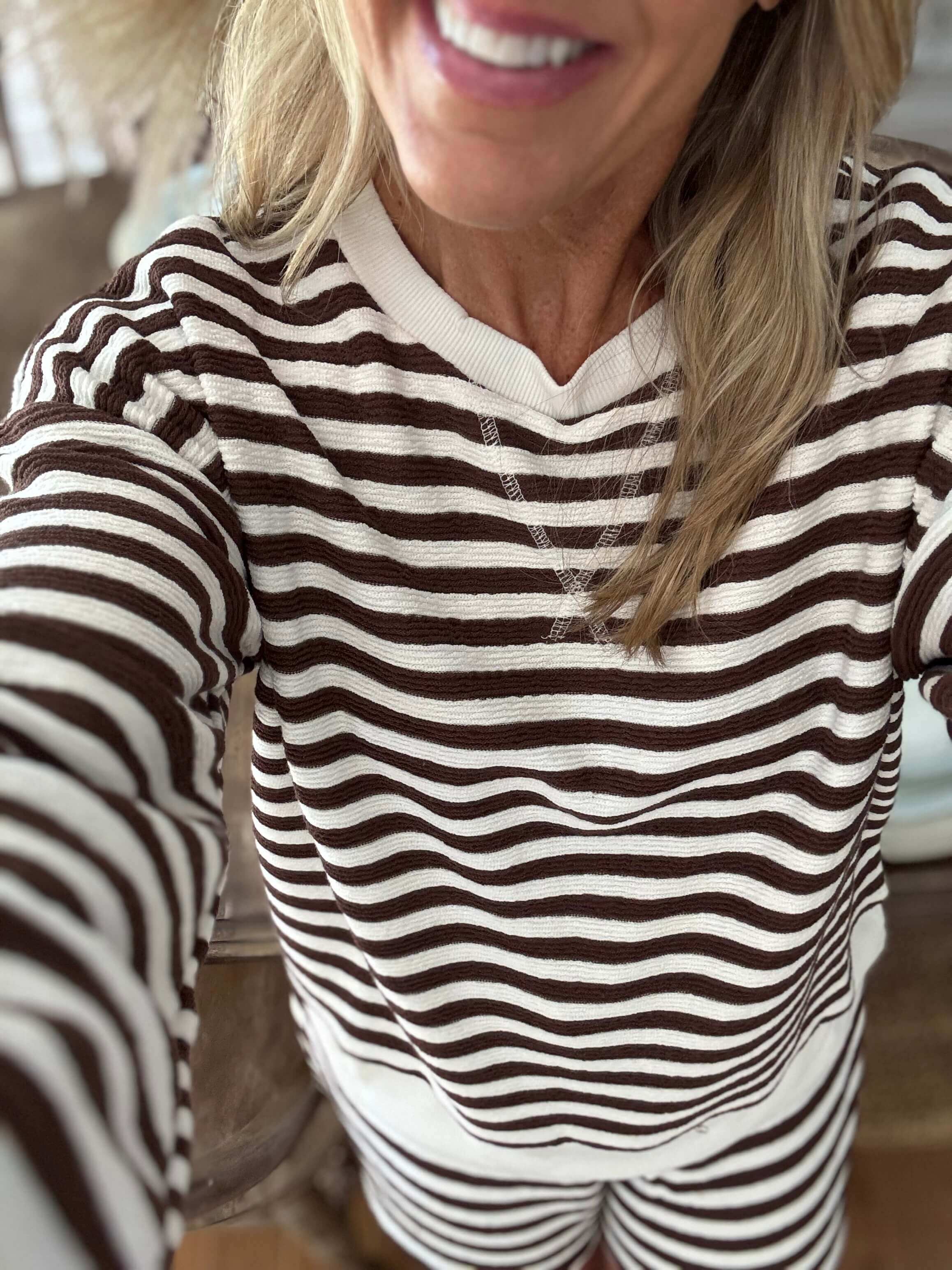 Kalyee Chocolate Stripe Pullover Short Set