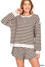 Kalyee Chocolate Stripe Pullover Short Set