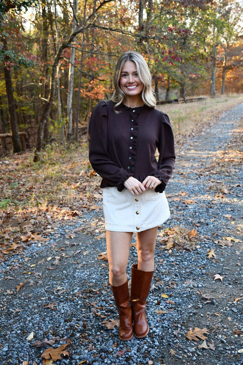 Henley Chocolate Ruffle Sweater