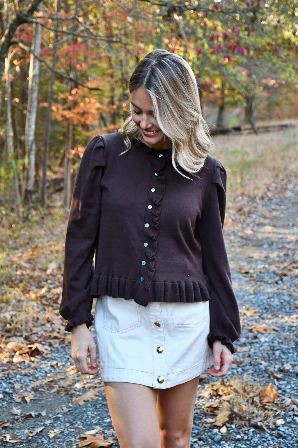 Henley Chocolate Ruffle Sweater