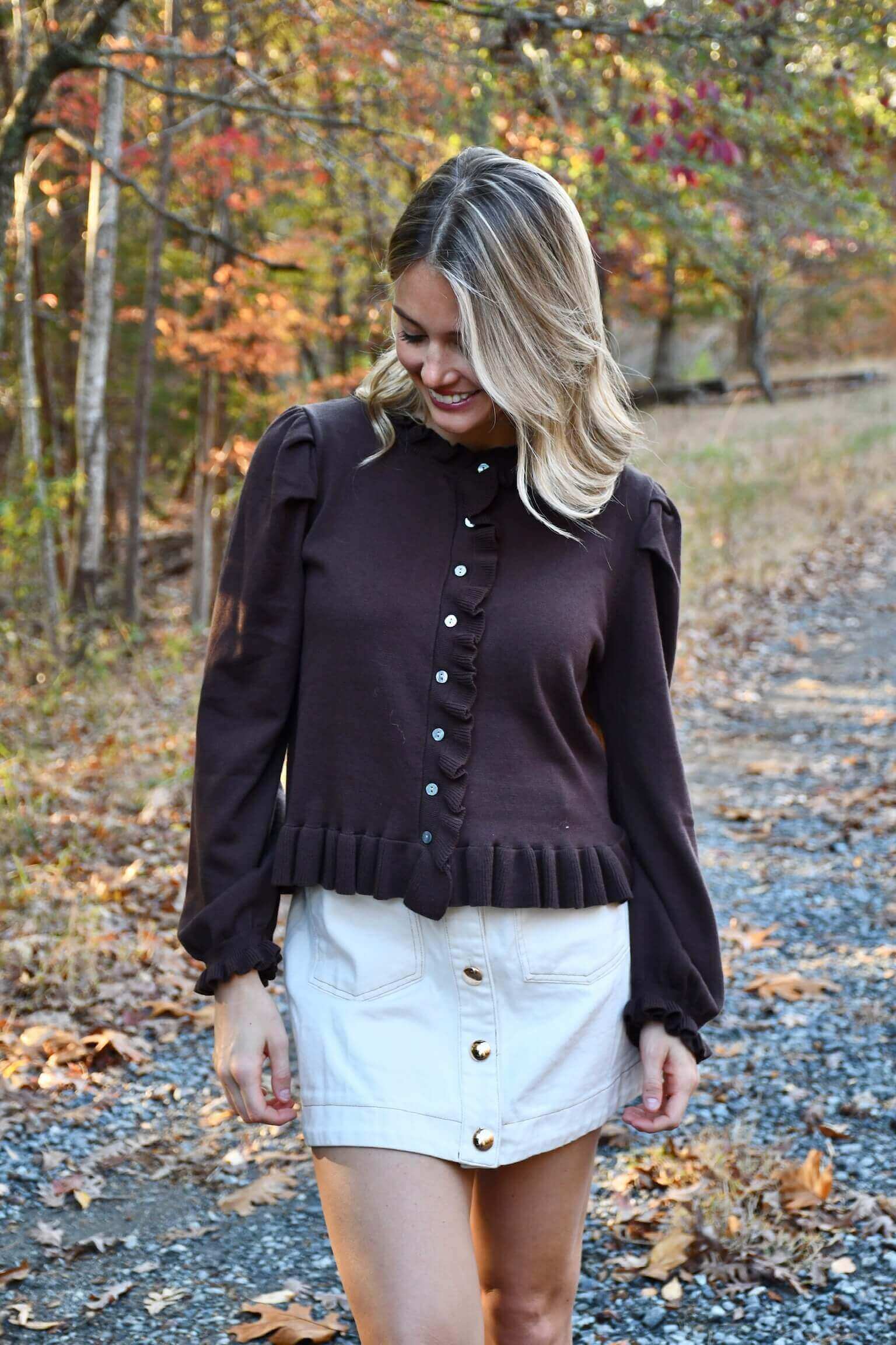 Henley Chocolate Ruffle Sweater