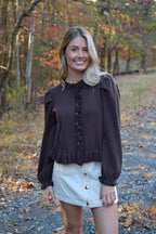 Henley Chocolate Ruffle Sweater