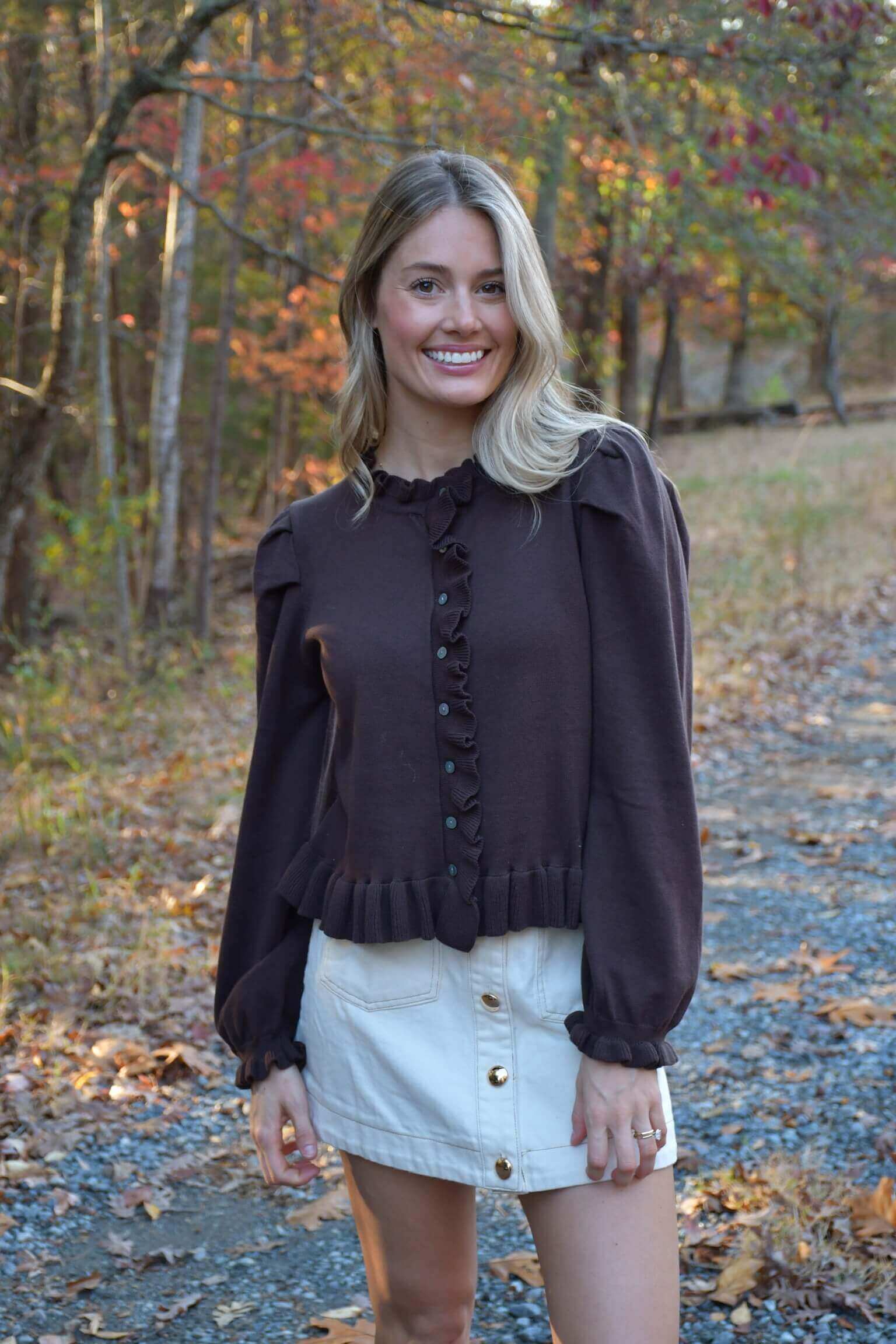 Henley Chocolate Ruffle Sweater