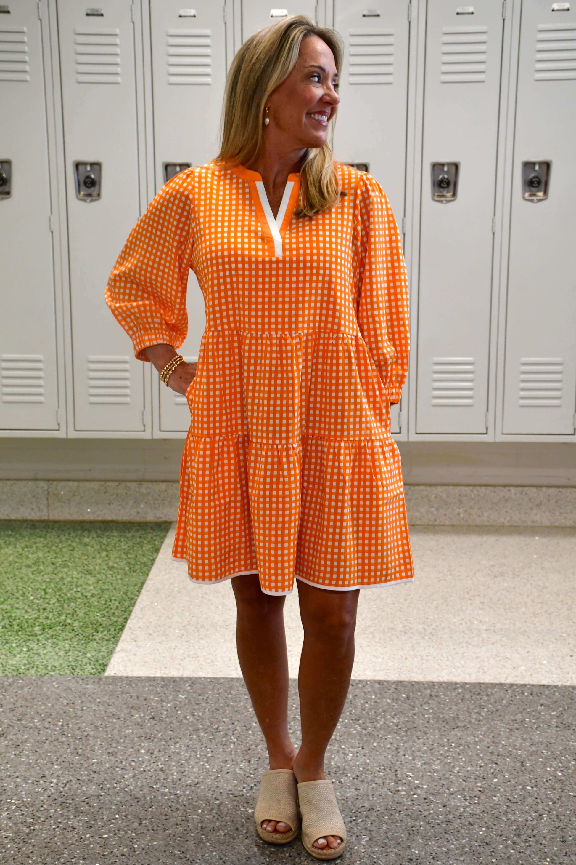 Carla Gingham Orange Dress