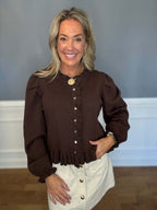 Henley Chocolate Ruffle Sweater