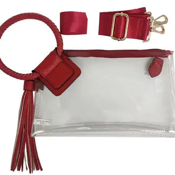 Clear Cuff Handle Tassel Clutch