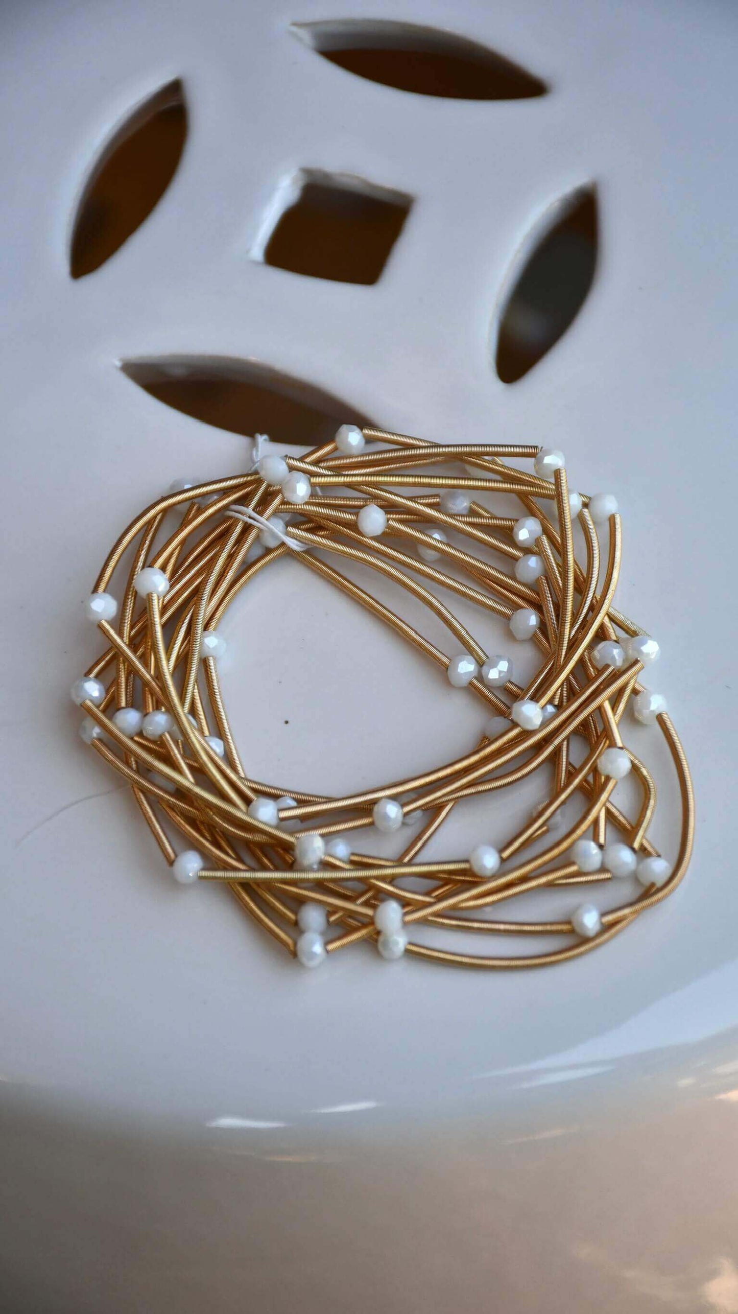 Beaded Wire Bracelet- White