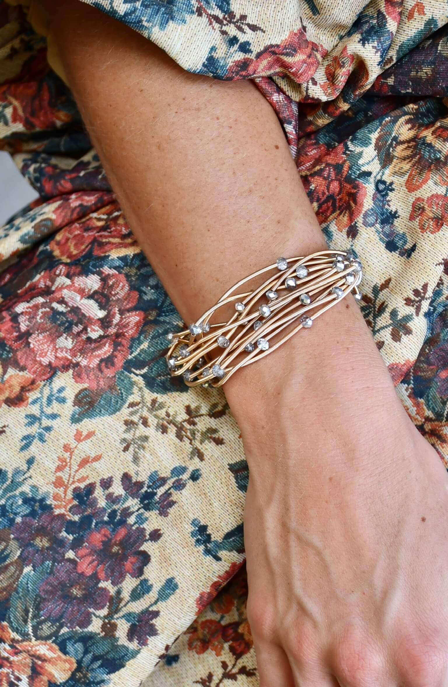 Rhinestone Beads & Coil Stretch Bracelet