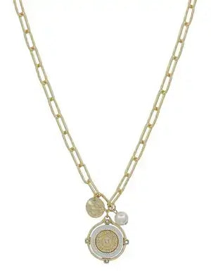 Coin & Pearl Charm Necklace