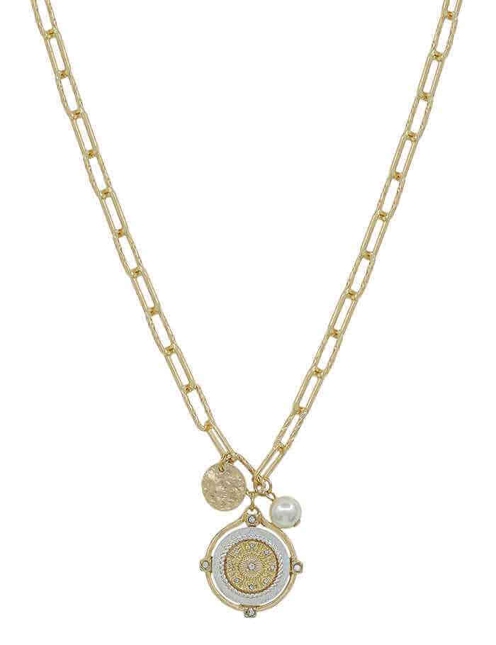 Coin & Pearl Charm Necklace