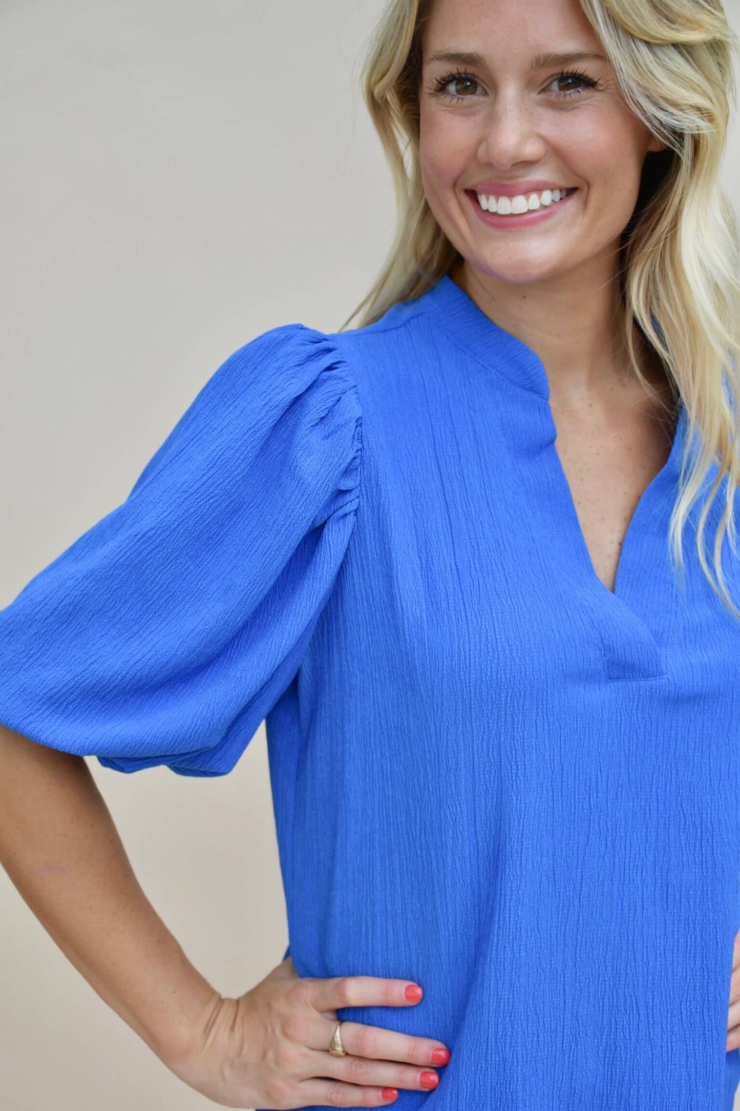 Cole Blue Puff Sleeve Top