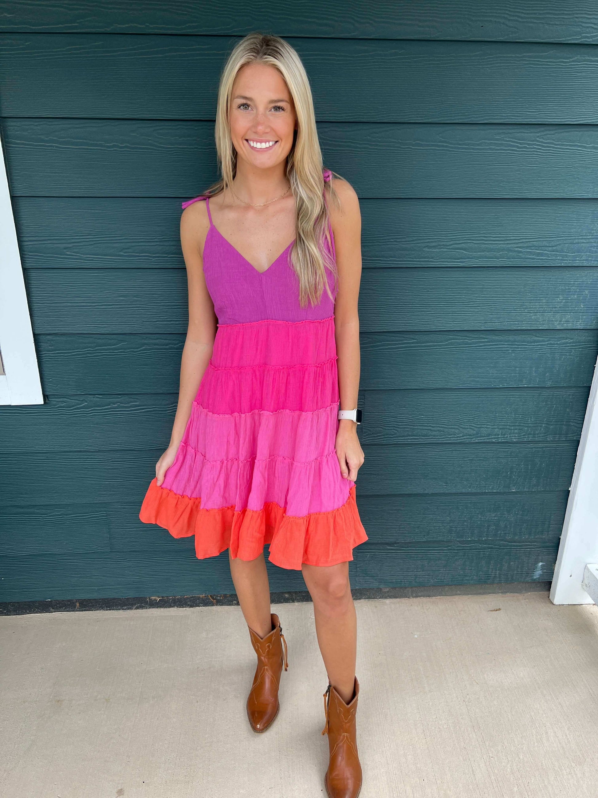 Colorblock Tiered Mini Dress