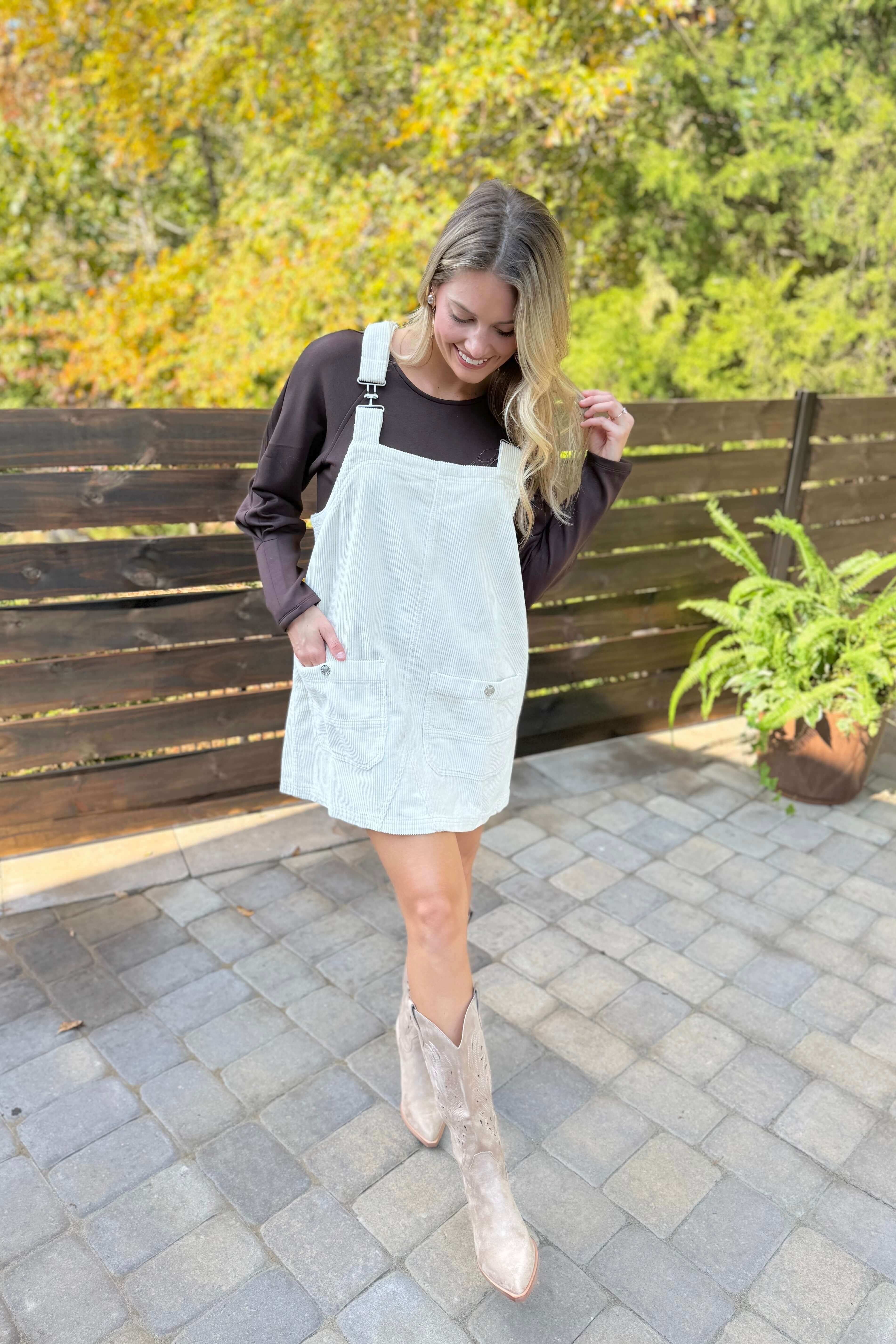 Cream overall dress online