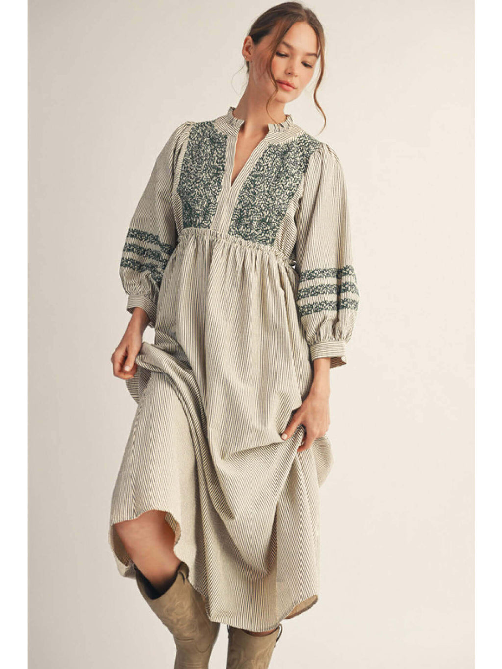 Mary Embroidery Midi Dress