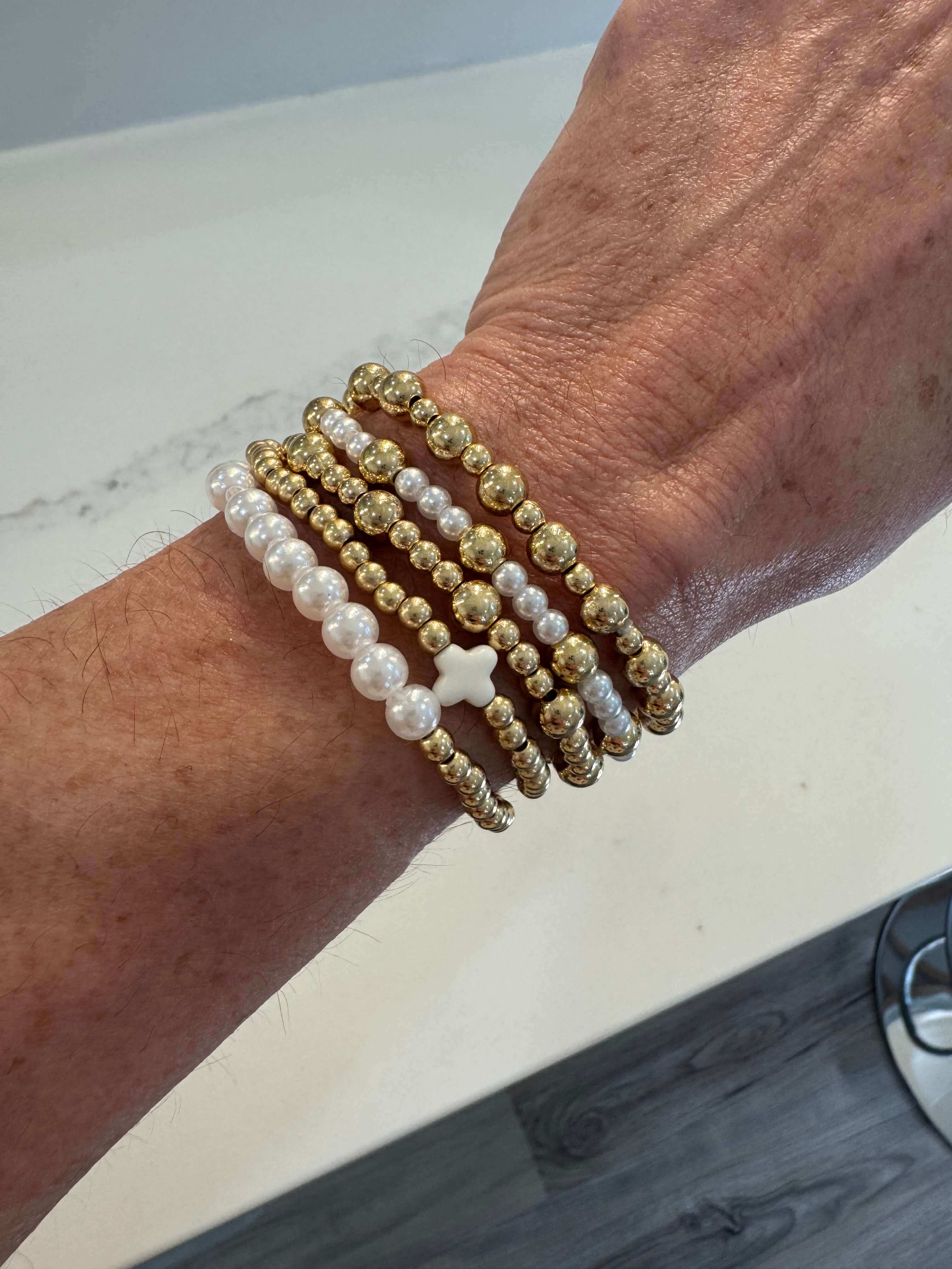Cross Pearl Multi Ball Stretch Bracelet