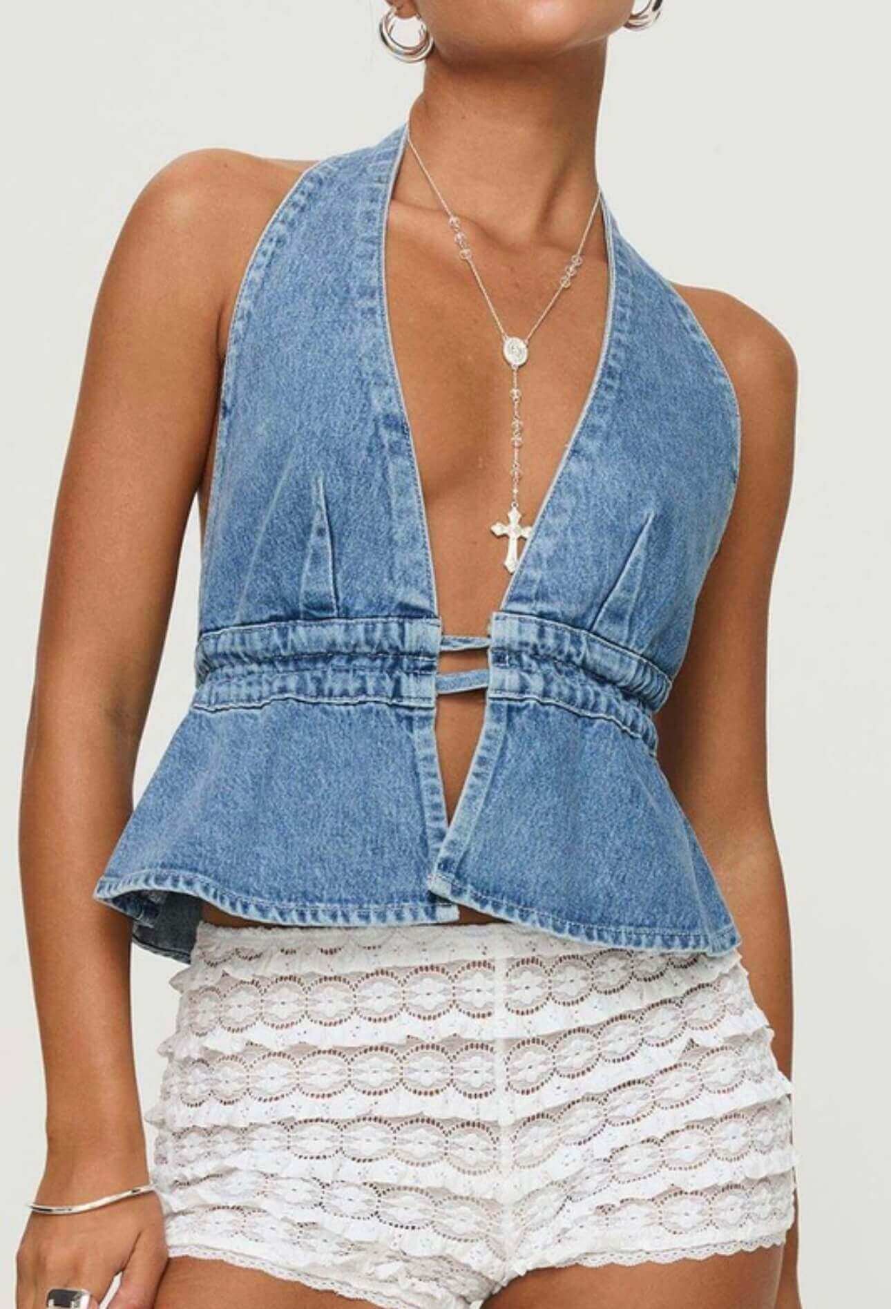 Susan Denim Halter Top