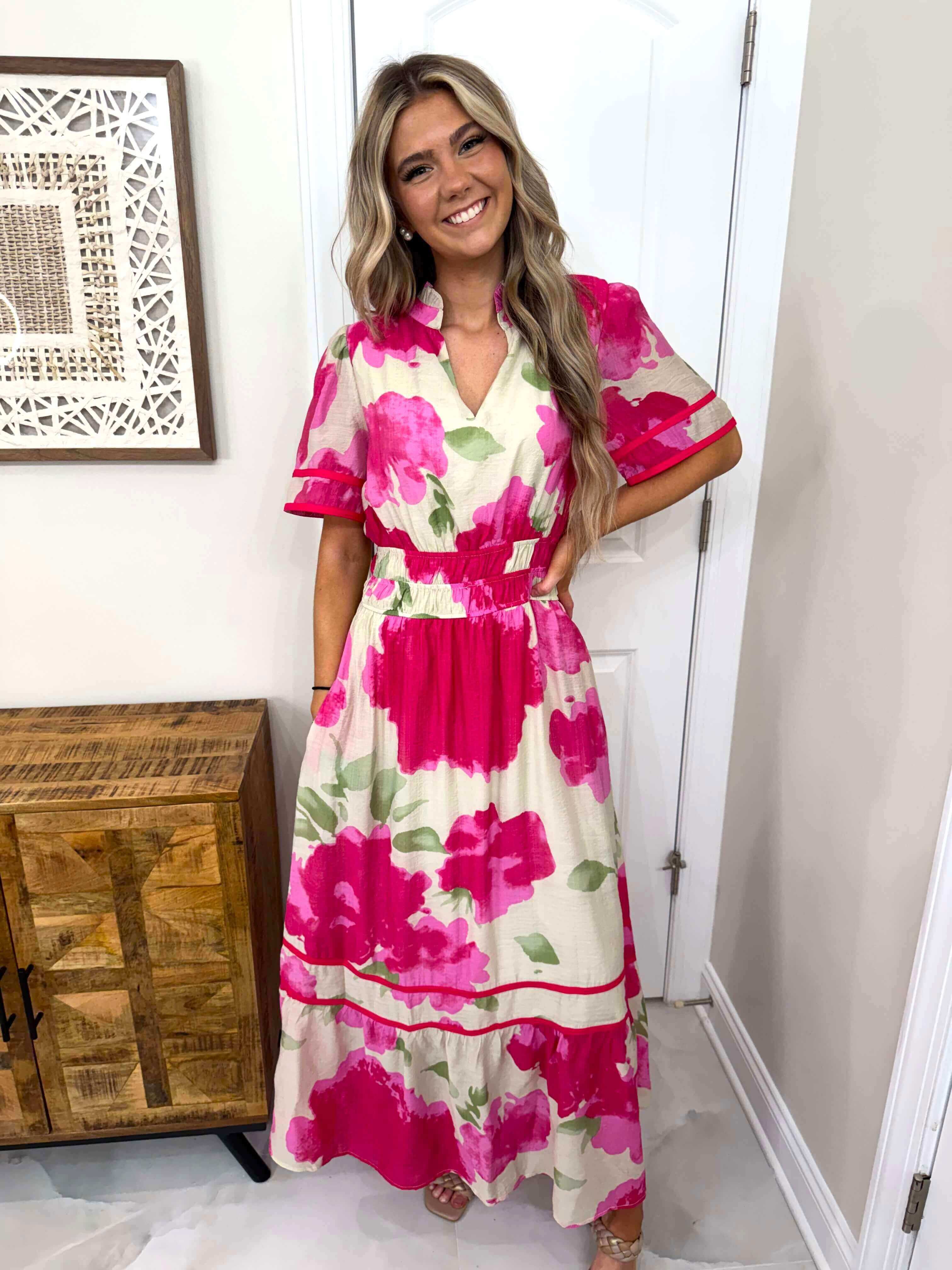 Savannah Pink Floral Midi Dress
