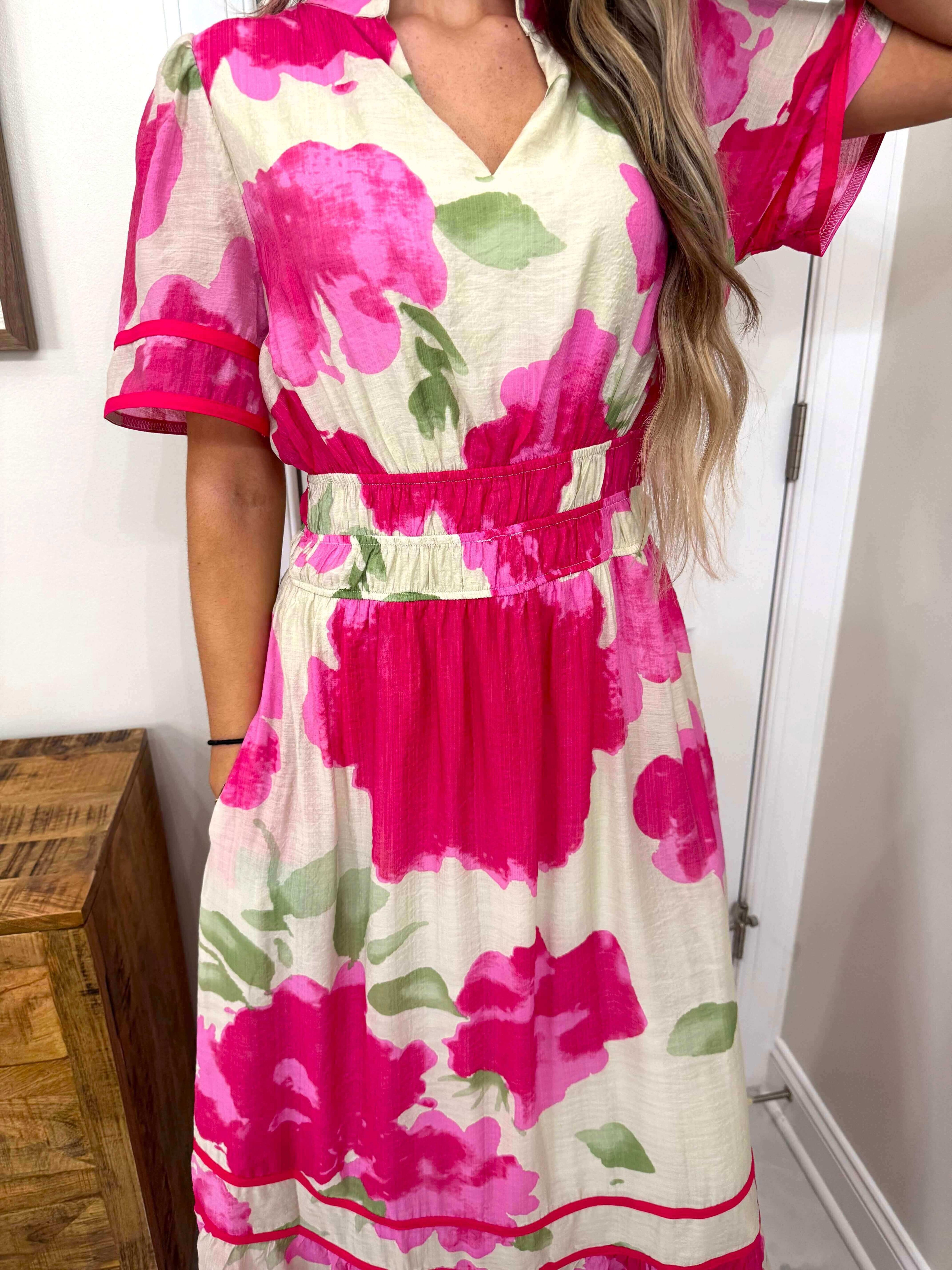 Savannah Pink Floral Midi Dress