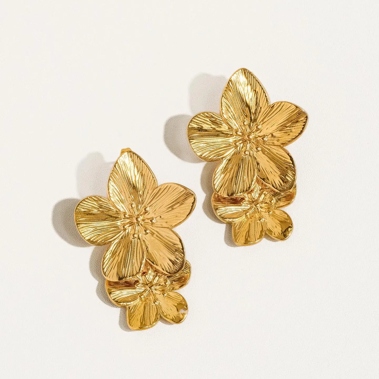 Gold Statement Stacked Flower Earring