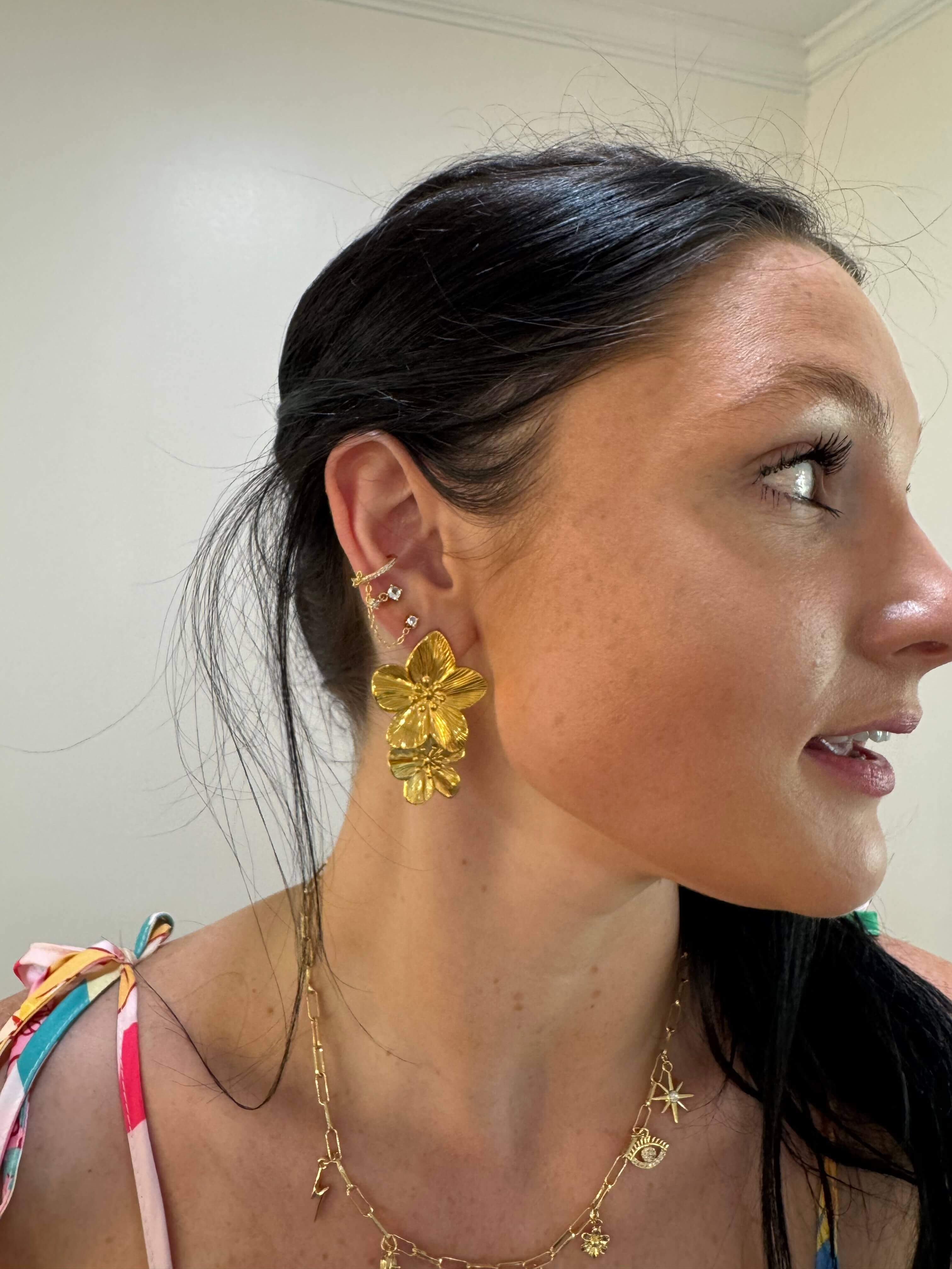 Gold Statement Stacked Flower Earring