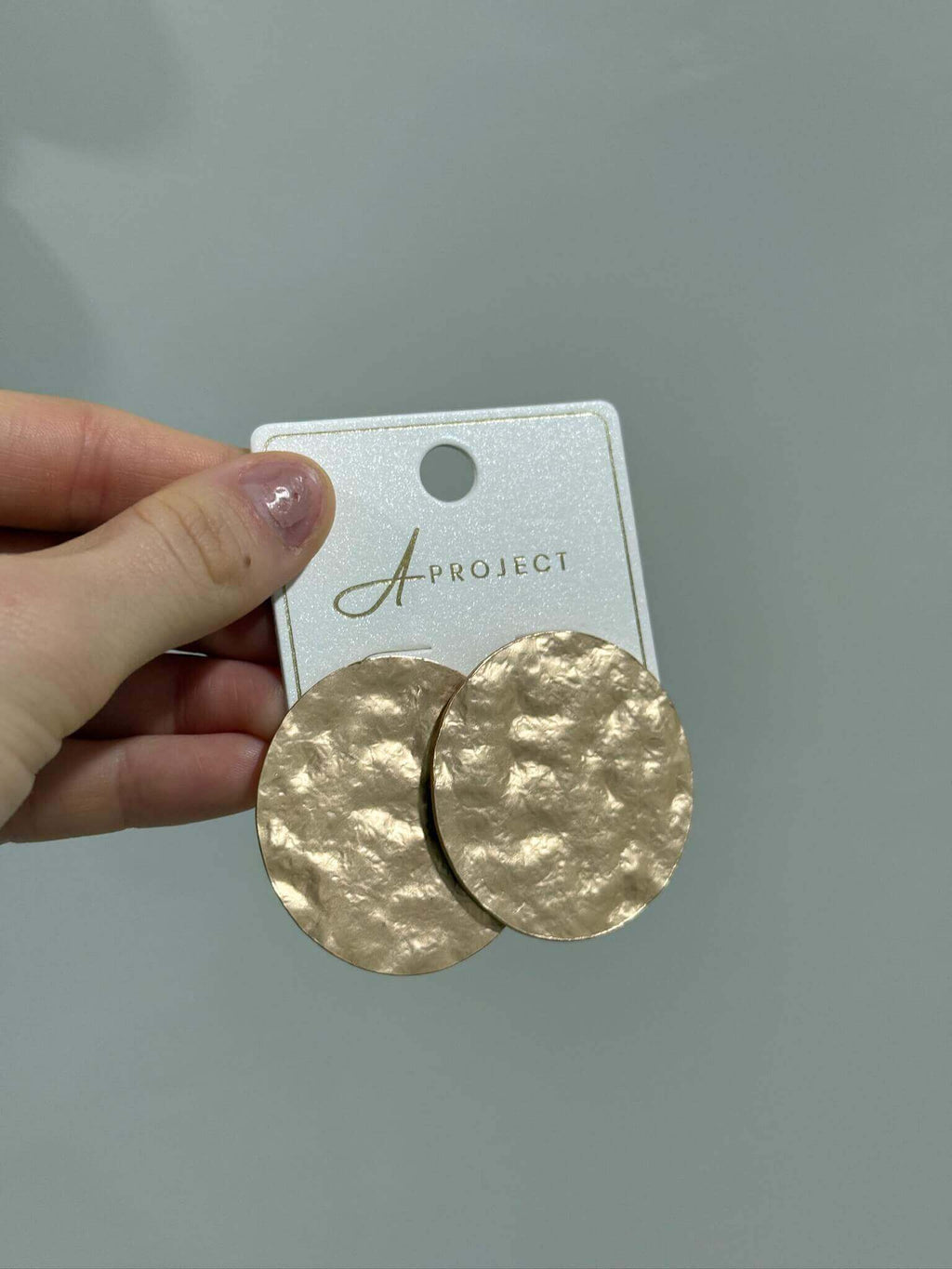 Gold Hammered Round Disk Earrings