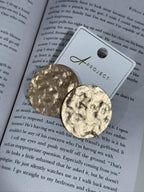 Gold Hammered Round Disk Earrings