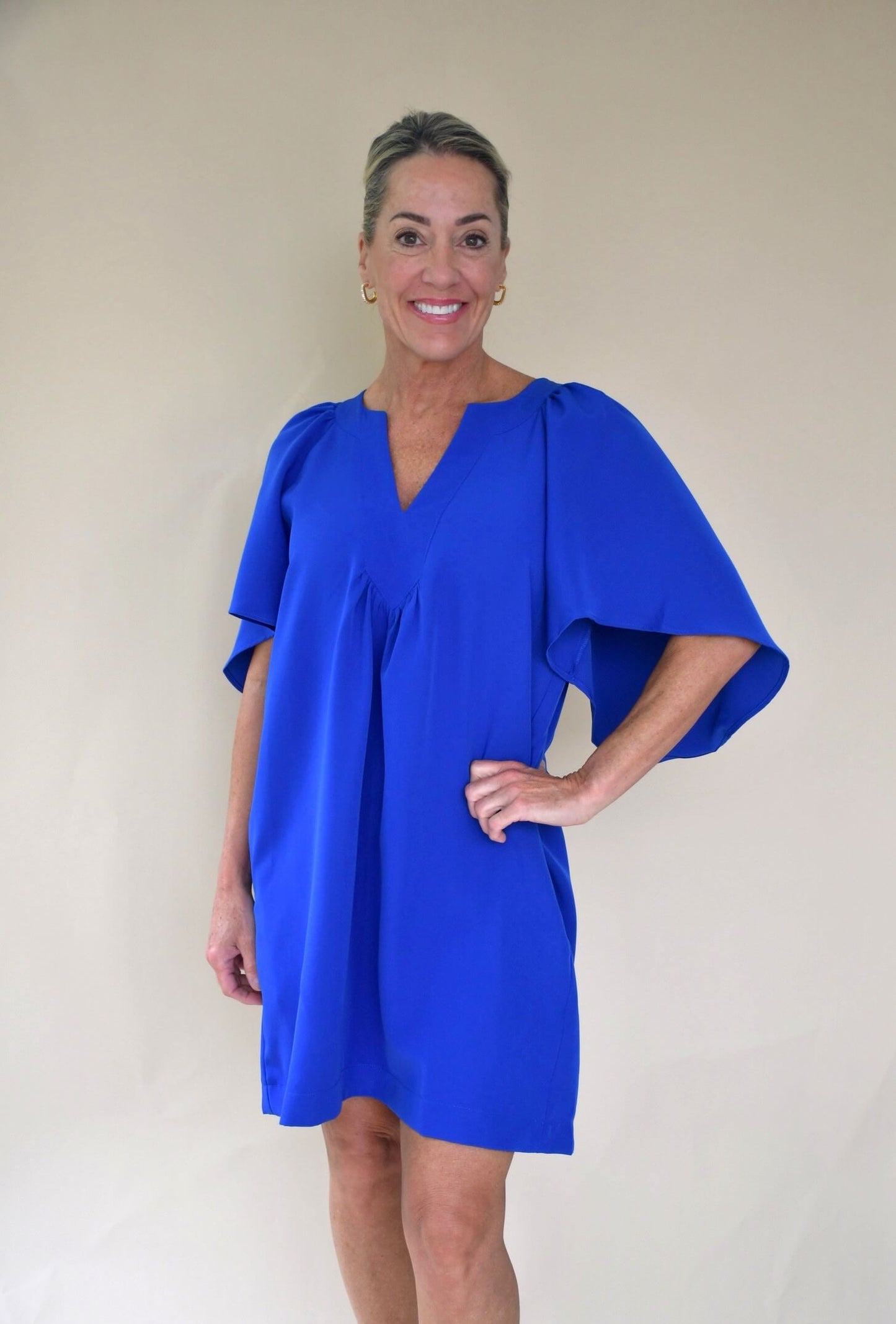 Royal Flutter Sleeve Dress