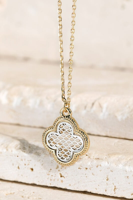 Brass Two Tone Clover Necklace