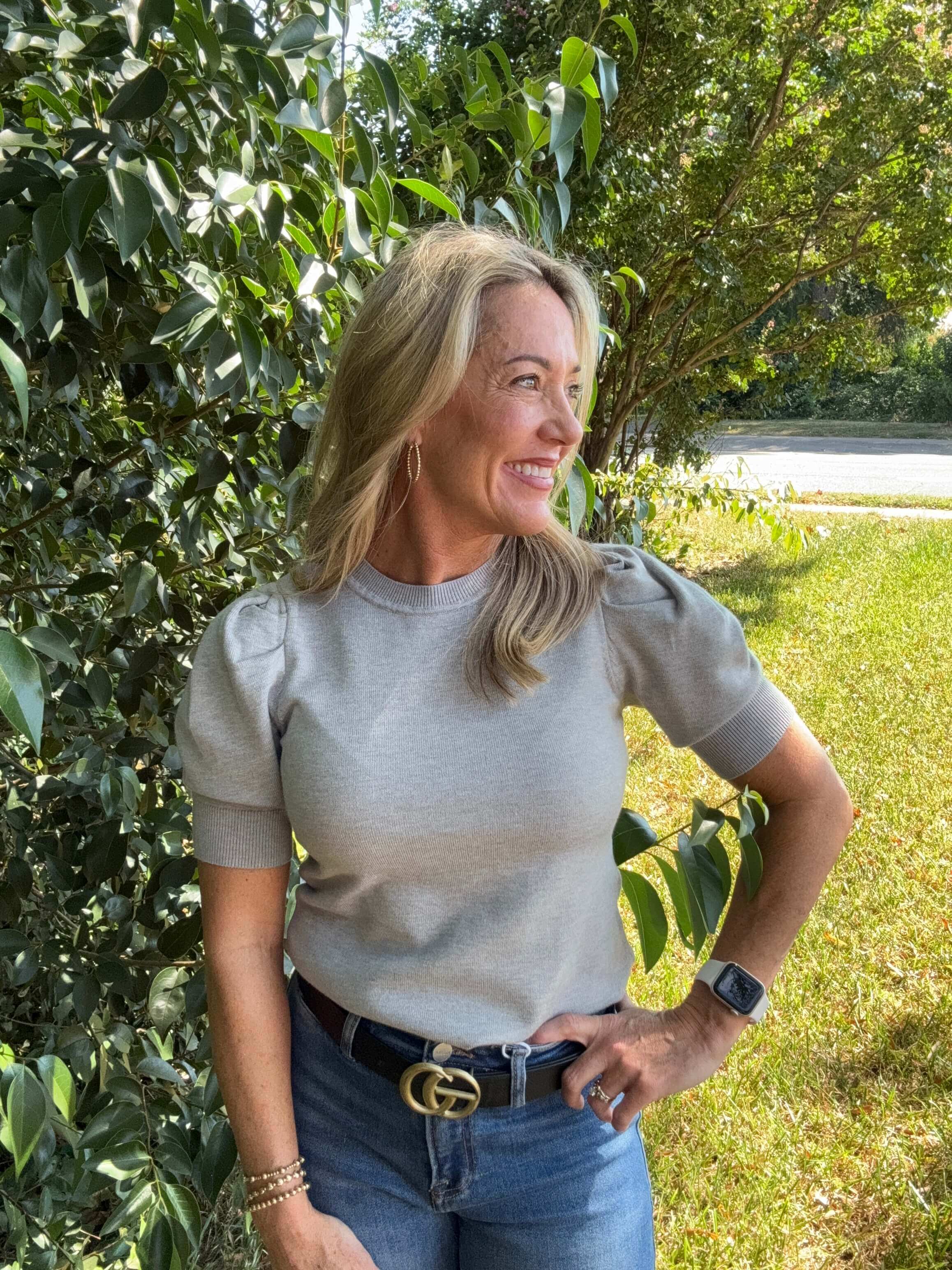 Marcus Heathered Grey Puff Sleeve Top