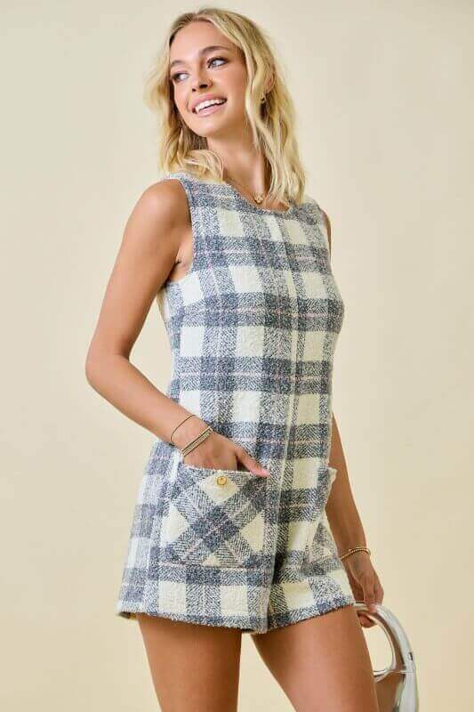 Leigh Plaid Tweed Romper