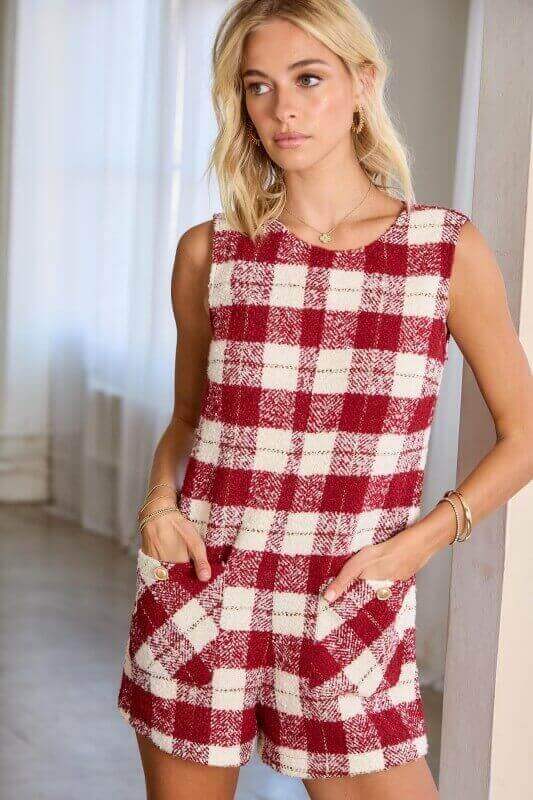 Kathy Plaid Tweed Romper