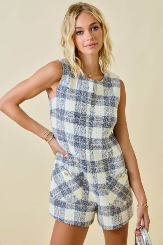 Leigh Plaid Tweed Romper