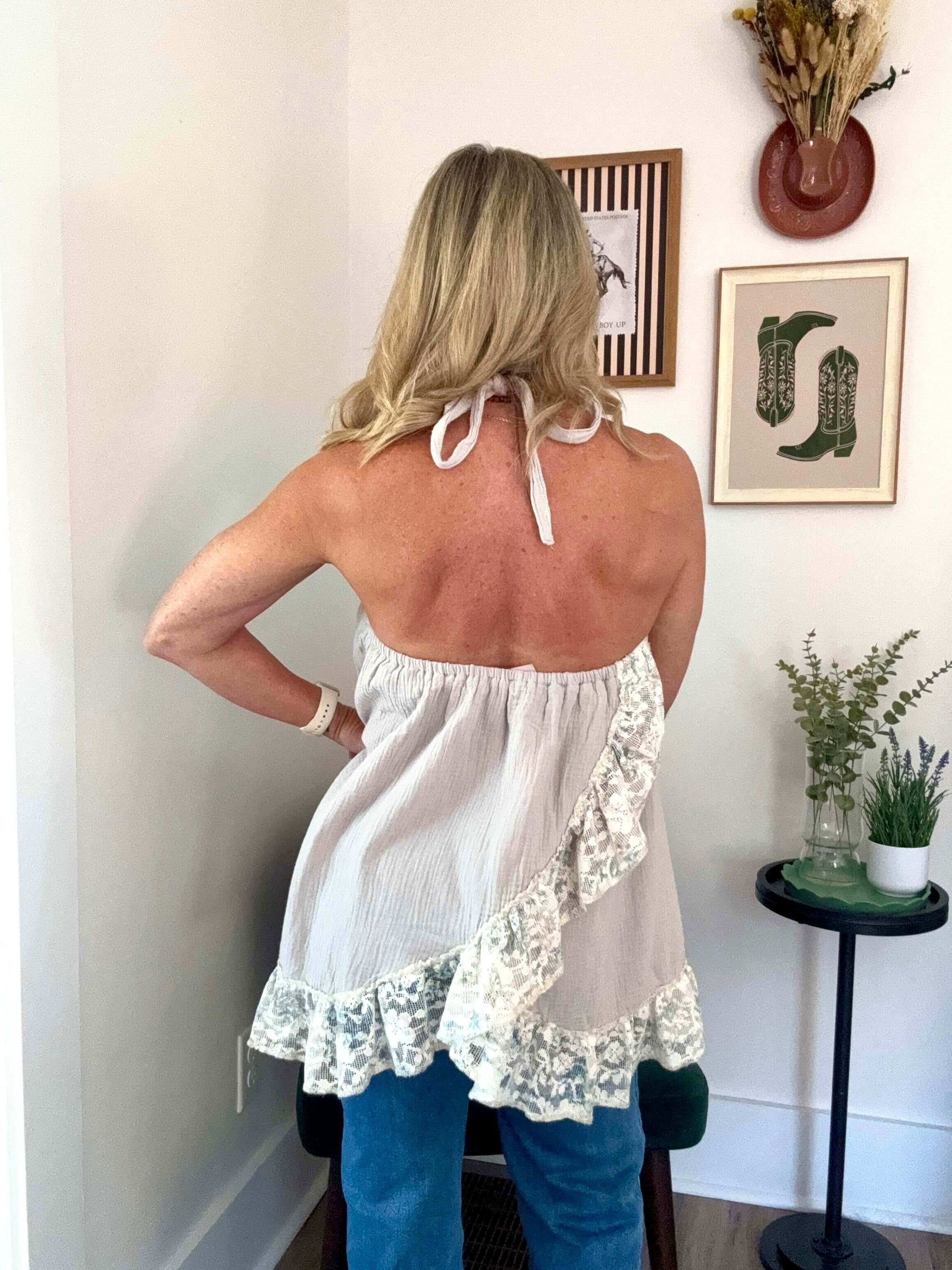 Halter Double Gauze Lace Top