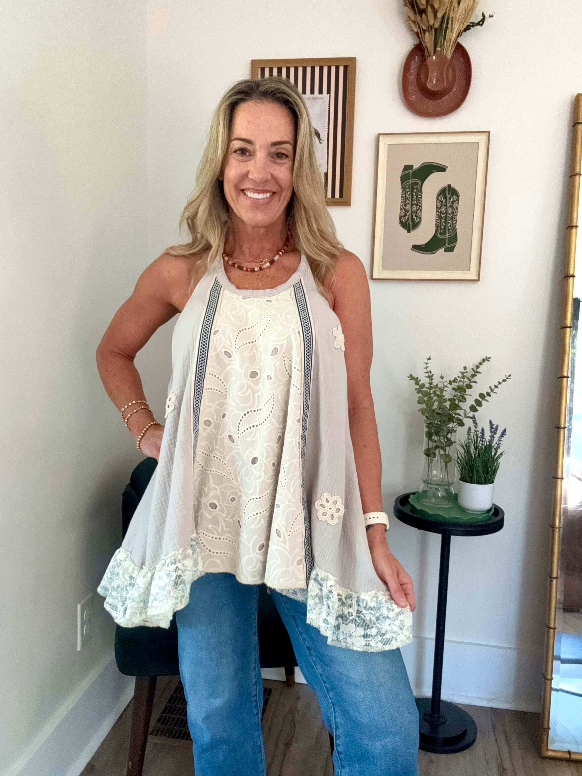 Halter Double Gauze Lace Top