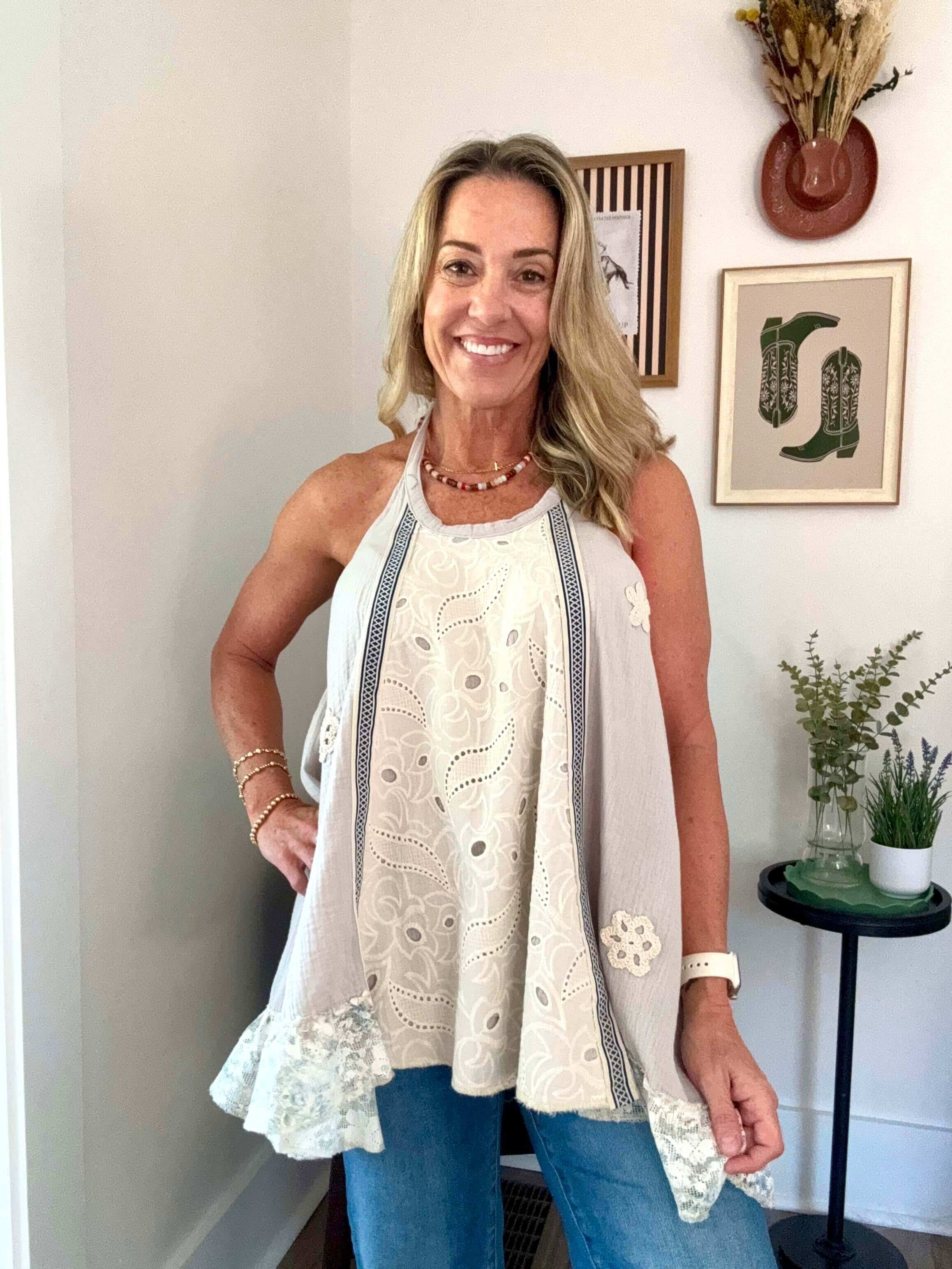 Halter Double Gauze Lace Top