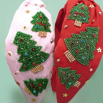 Christmas Tree Headband - Red & Pink