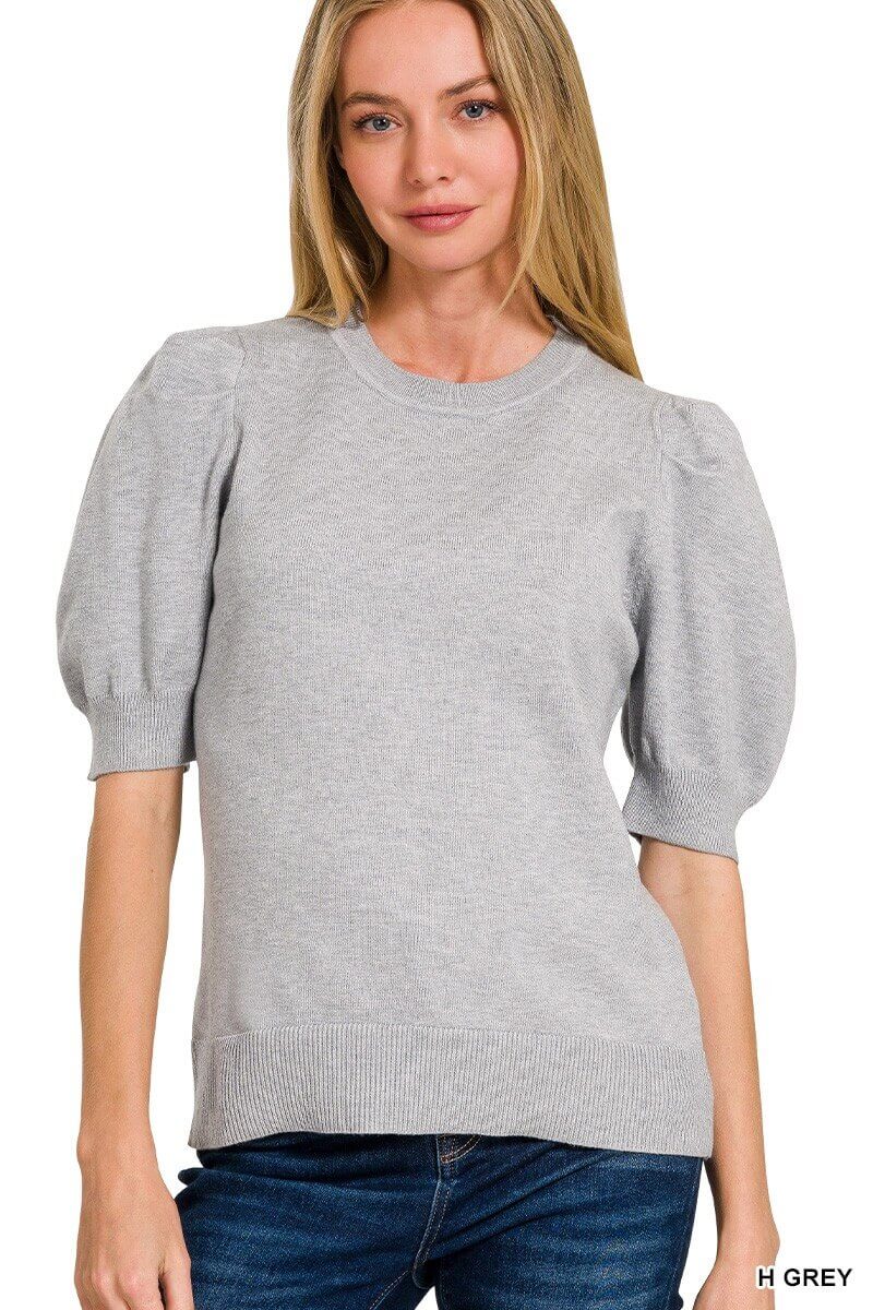 Marcus Heathered Grey Puff Sleeve Top