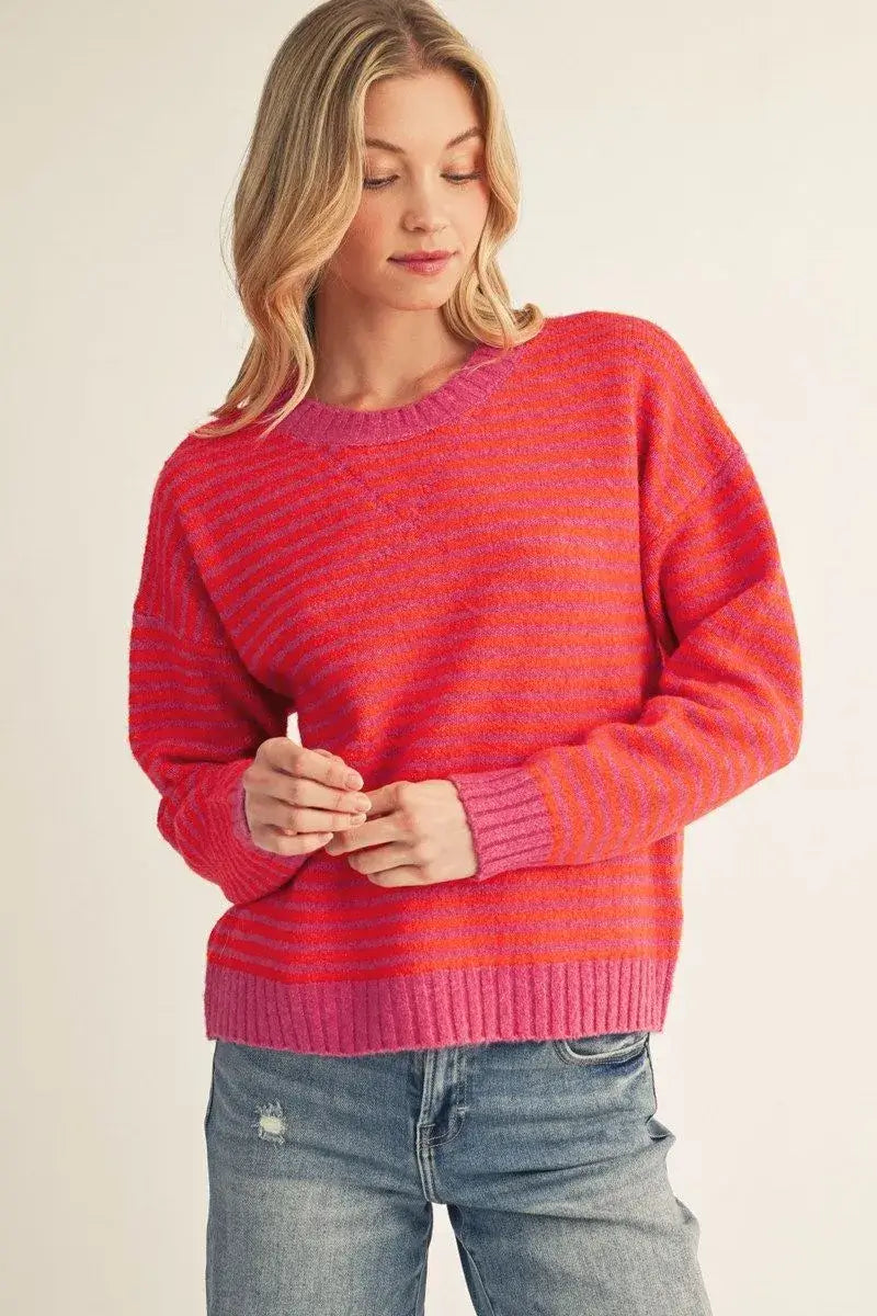 Emma Hot Pink Stripe Sweater