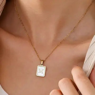 MOP Initial Tag Necklace