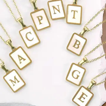 MOP Initial Tag Necklace