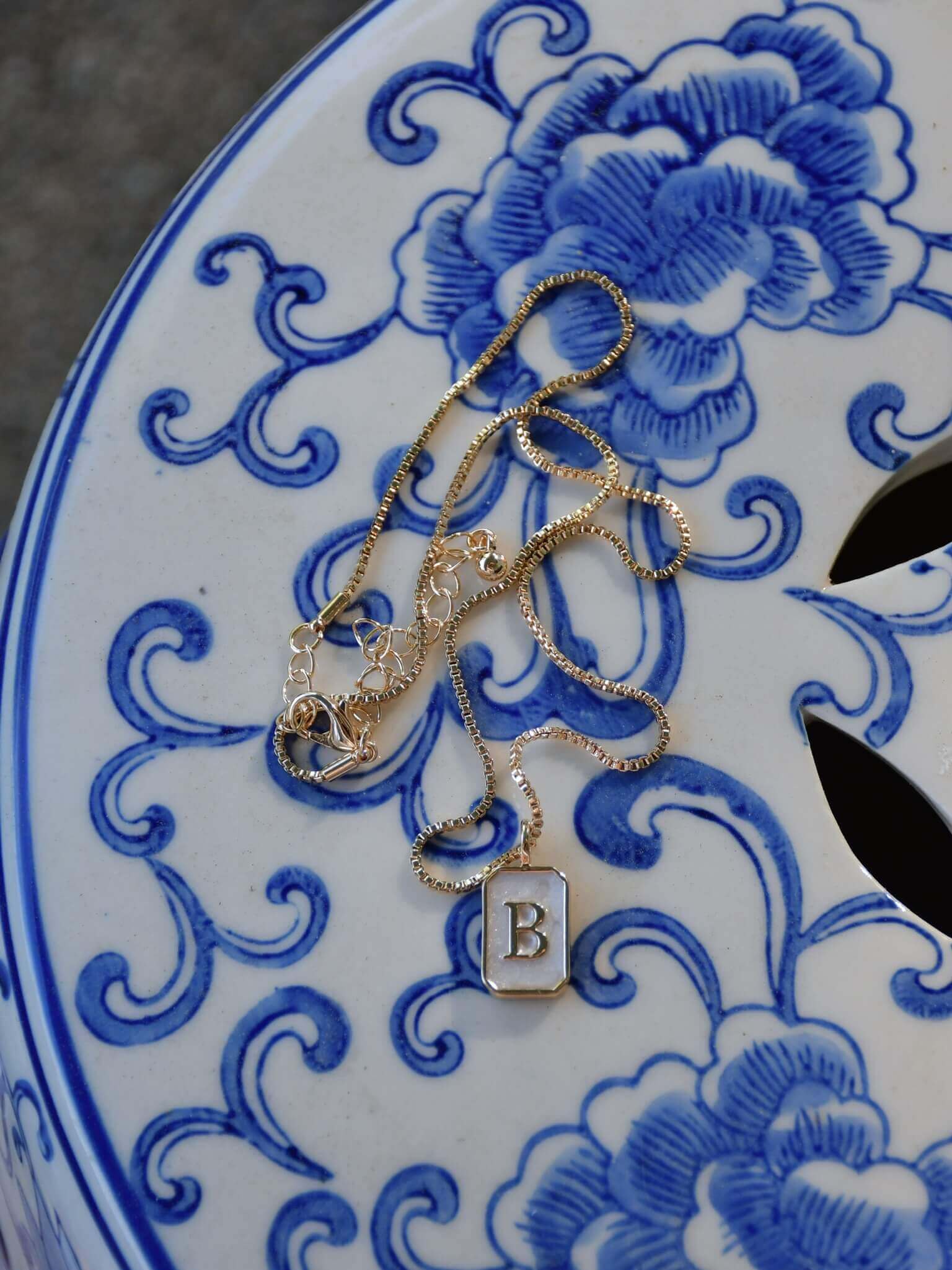 MOP Initial Tag Necklace