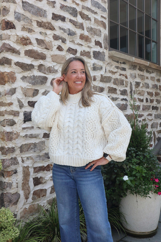 Misty Ivory Cable Knit Sweater