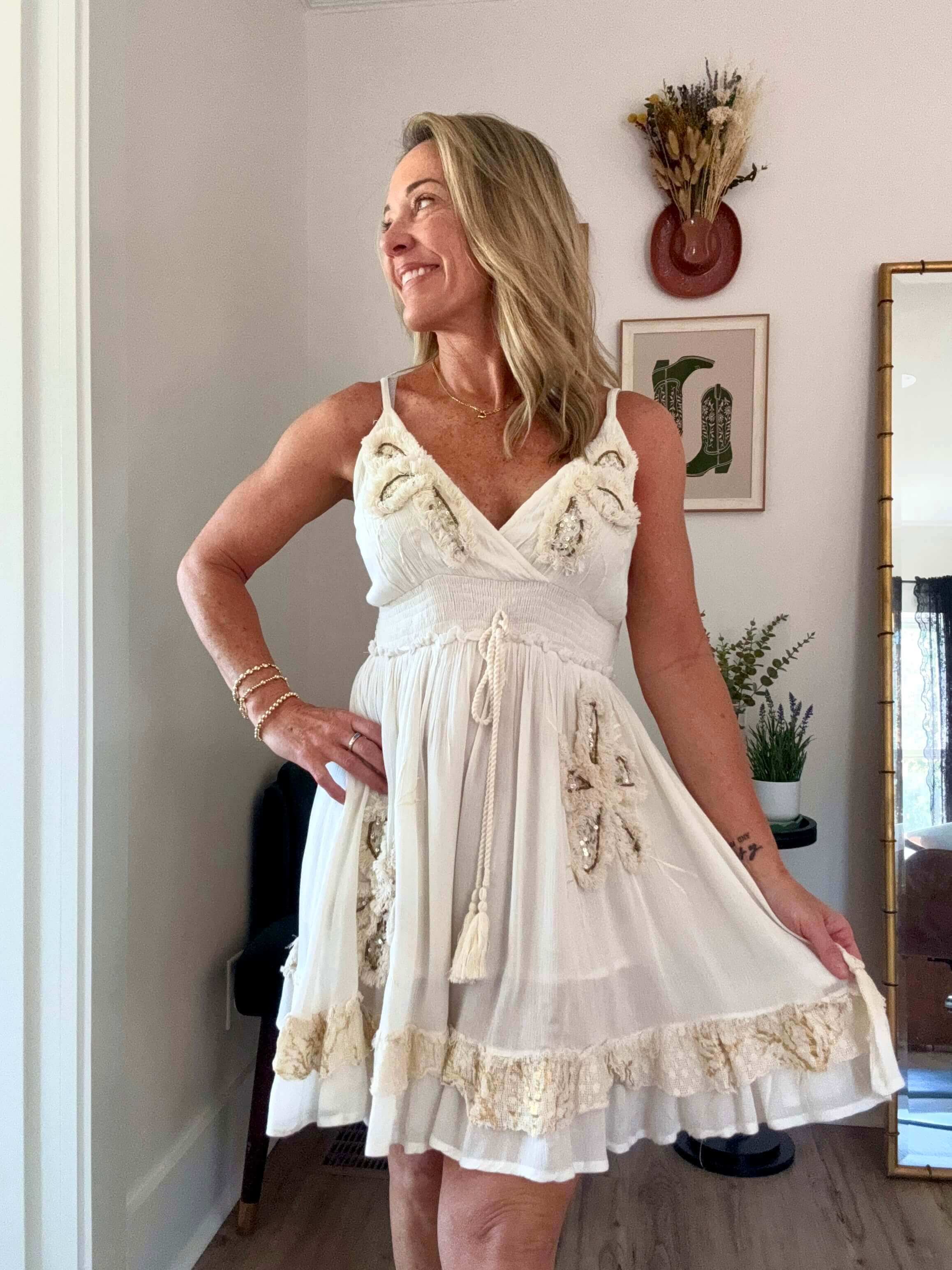 Sadie Embroidery Ivory Dress