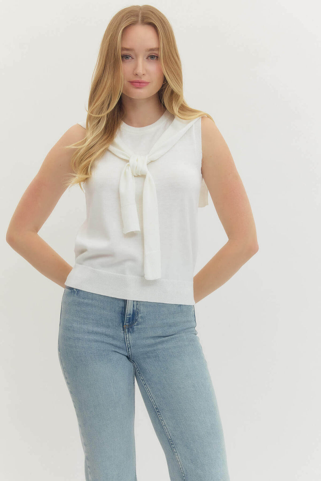 Maverick Ivory Tie Front Sweater