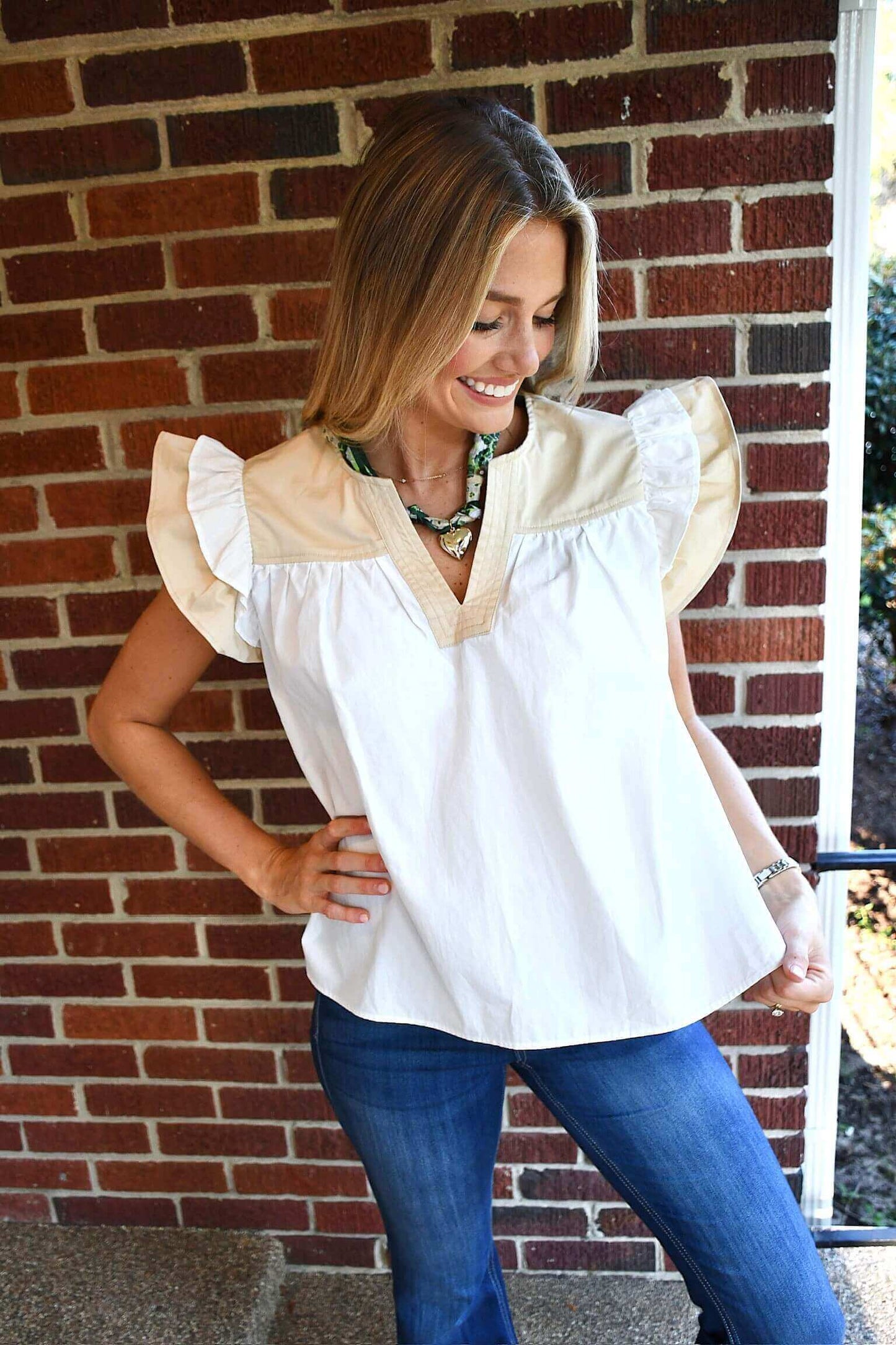 Marah Ecru Ruffle Sleeve Top