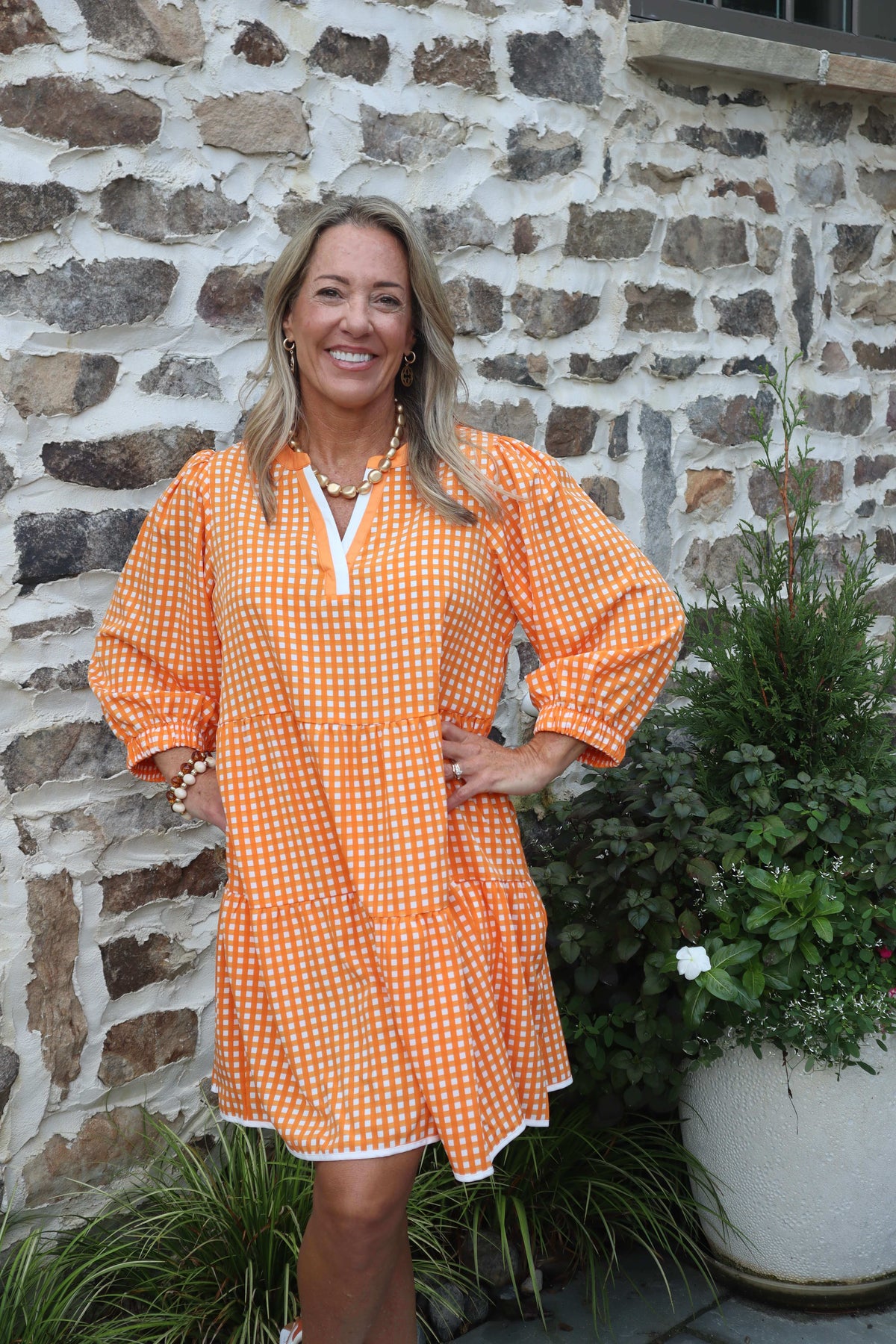 Carla Gingham Orange Dress