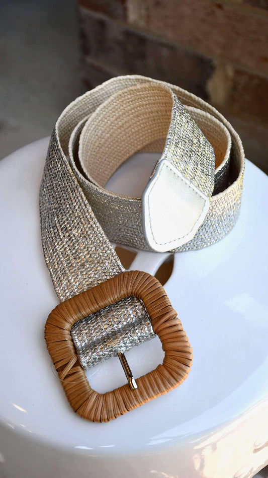 Straw Wrapped Belt- Silver