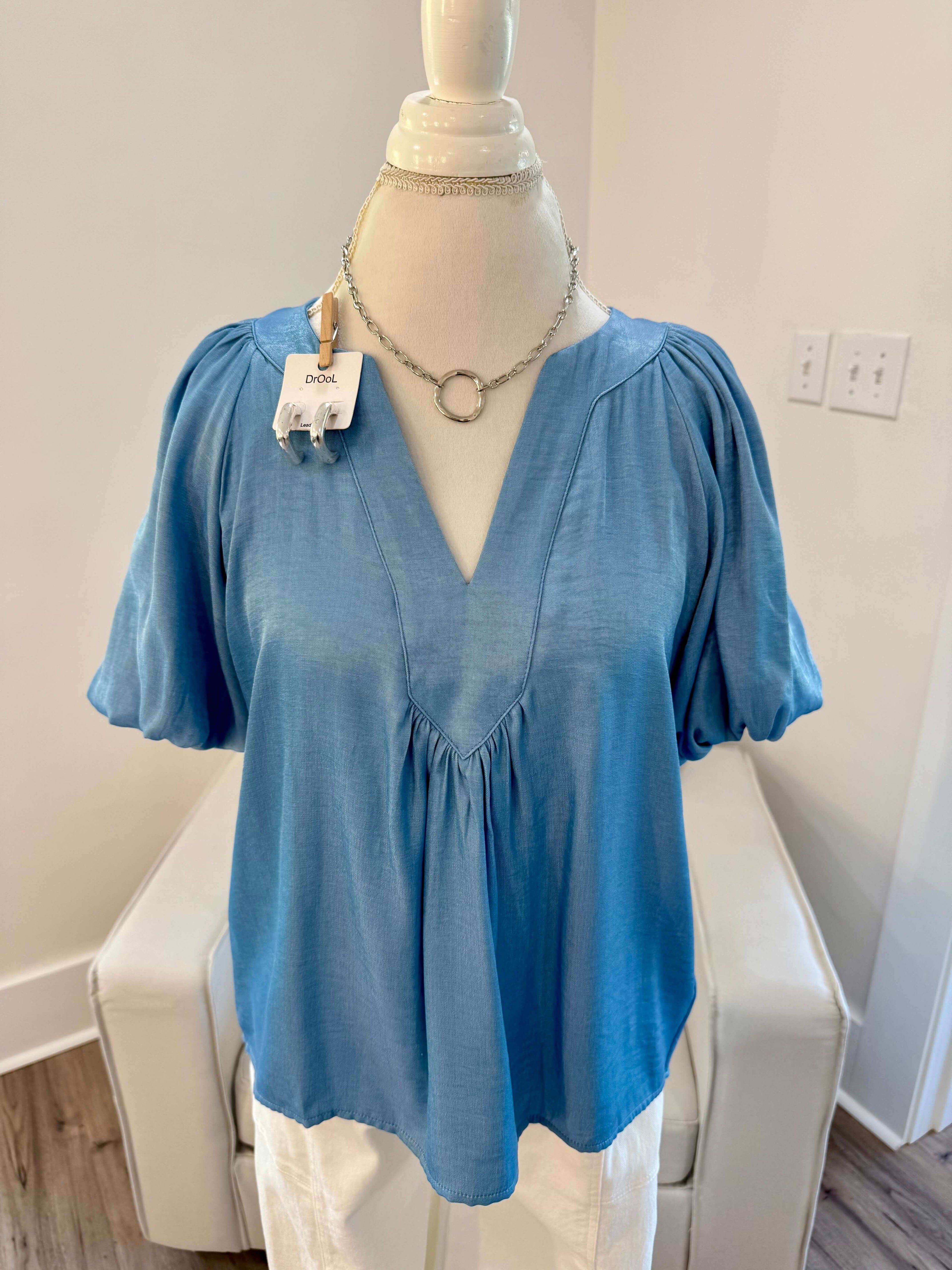 Mag Sky V-Neck Balloon Sleeve Top