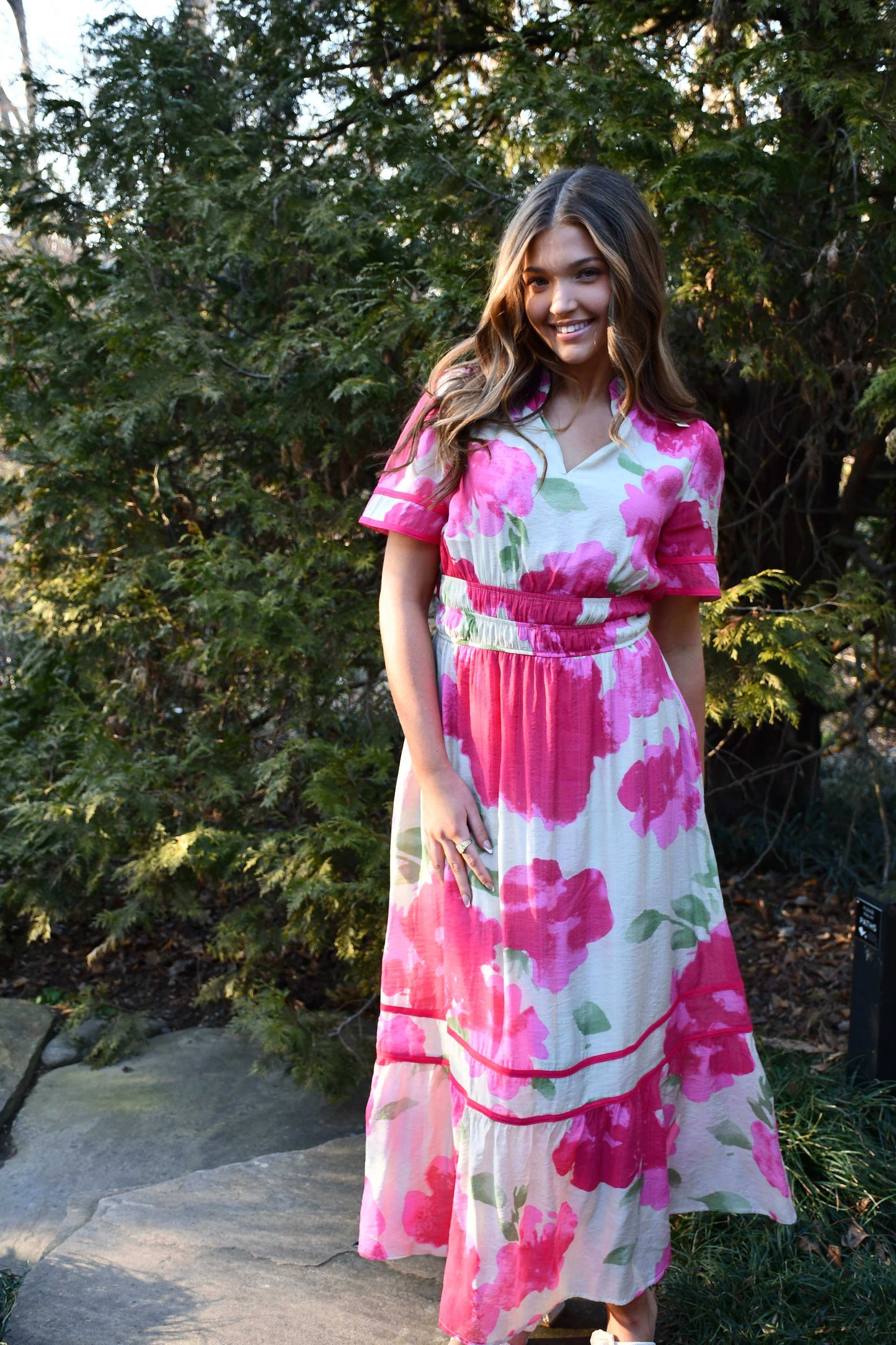 Savannah Pink Floral Midi Dress